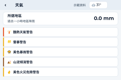 撳開頂欄警告後顯示全部五個警告詳情