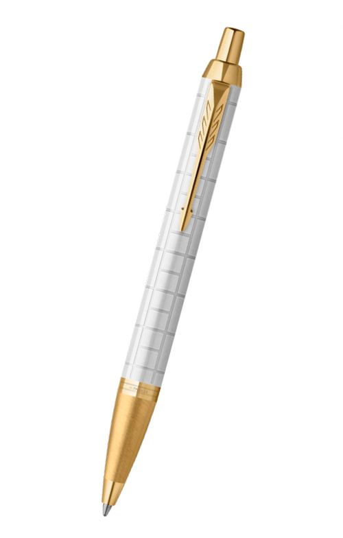 Parker IM 系列 - 新版 珍珠白格紋金夾原子筆 (2143643)