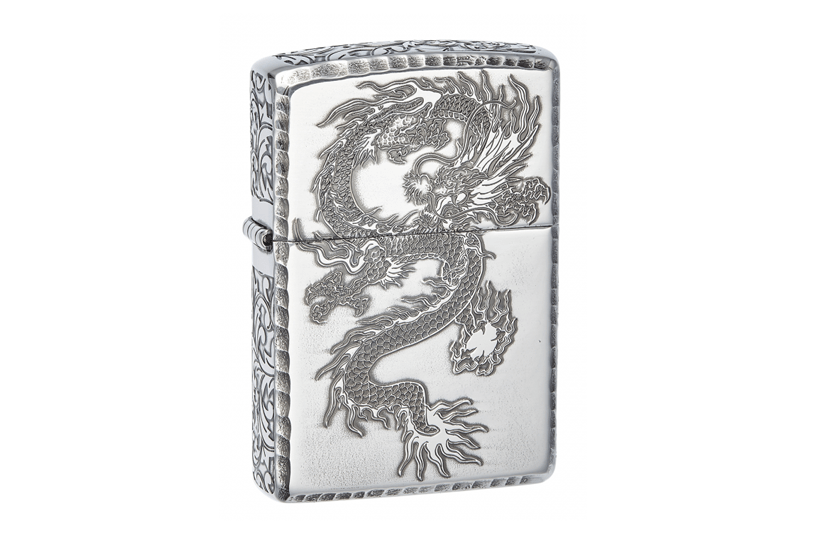 zippo lighter five sided carved dragon 2