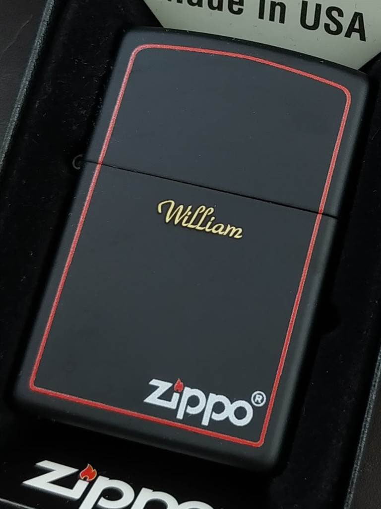zippo lighter frosted black and red frame engraving 2