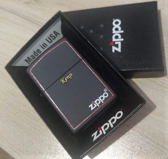 zippo lighter frosted black and red frame engraving 3