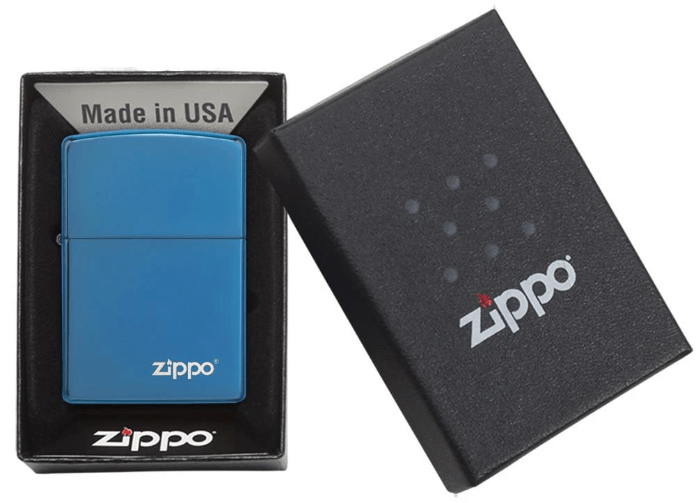 zippo lighter high polish blue zippo logo gift