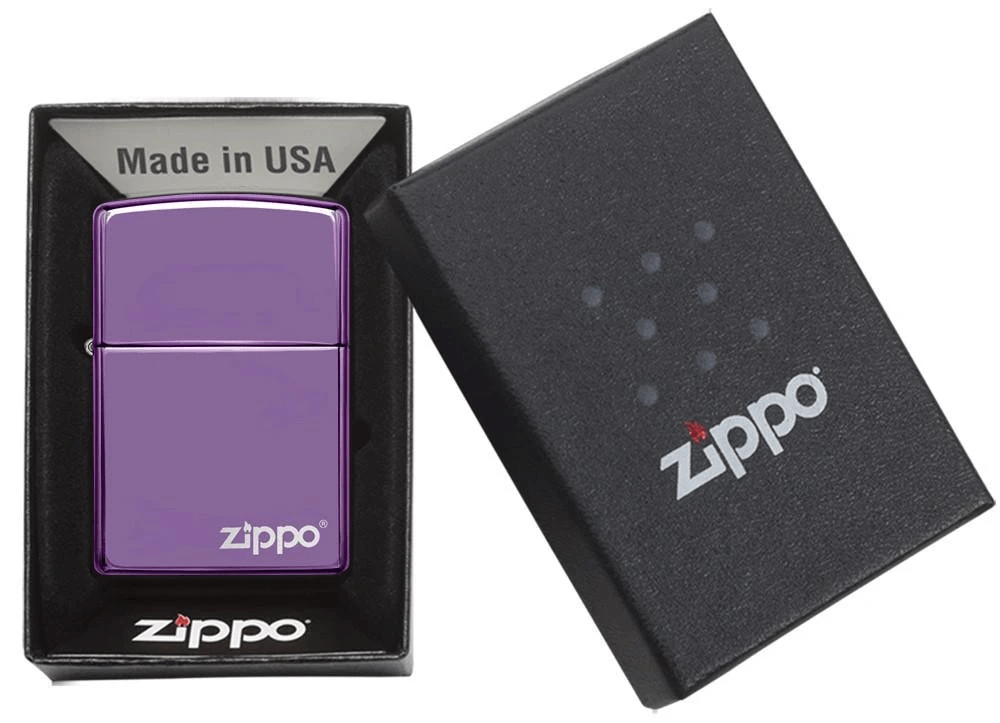 zippo lighter high polish purple zippo logo gift