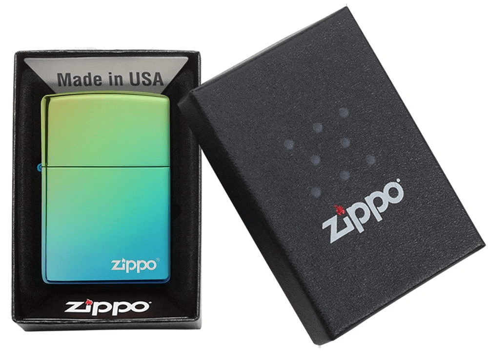zippo lighter high polish teal zippo logo gift