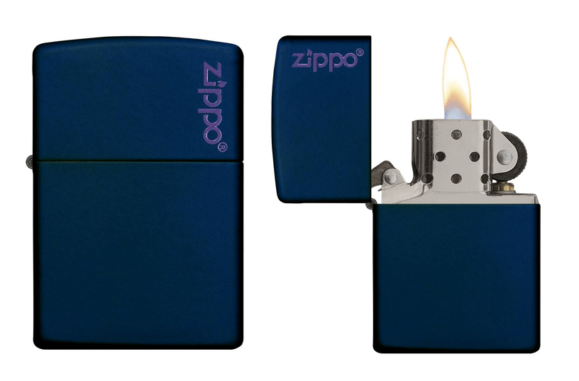 zippo lighter matt navy blue logo 2