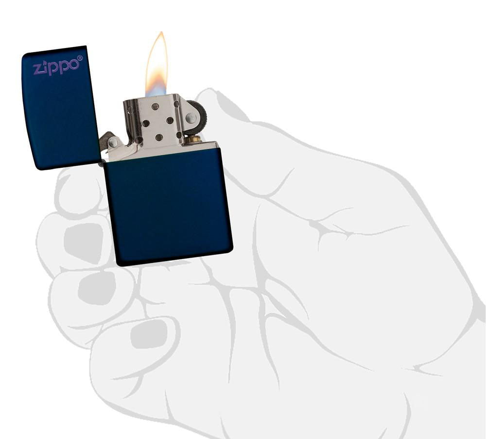 zippo lighter matt navy blue logo 9