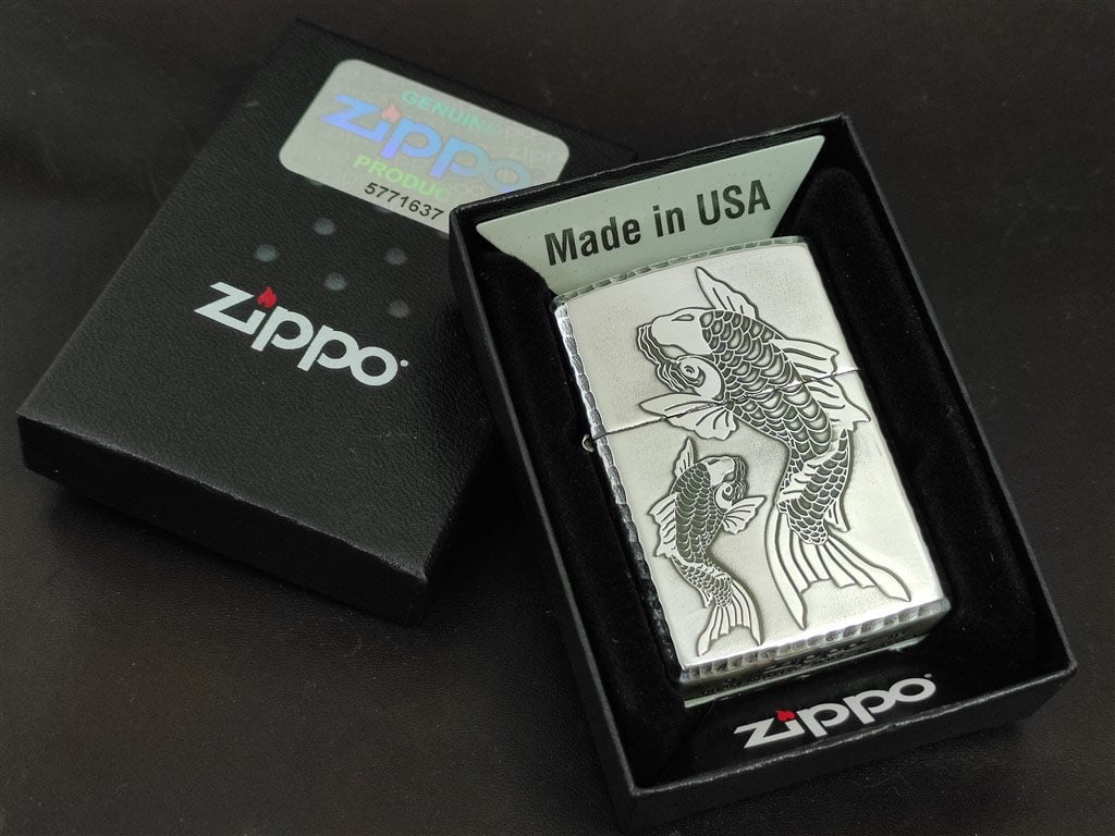 zippo lighter sliver carp on five sides gift