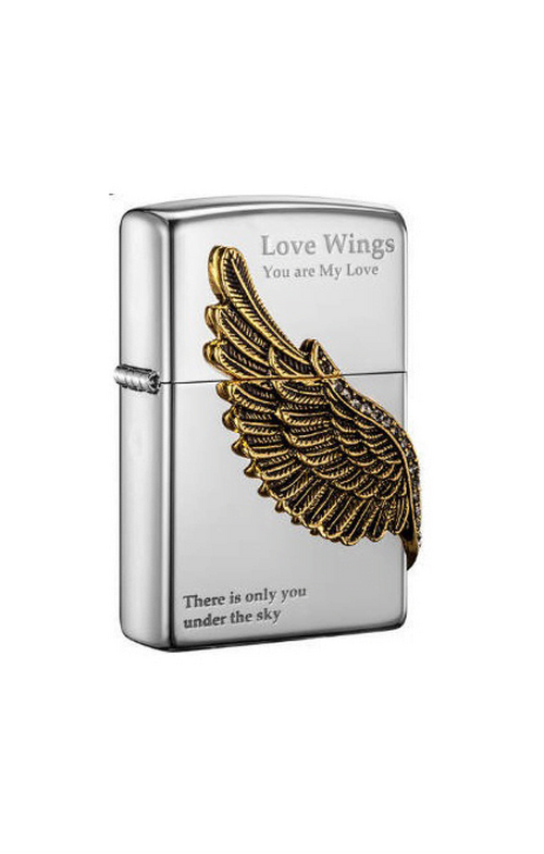 Zippo 韓版火機 – 銀金色愛之翼