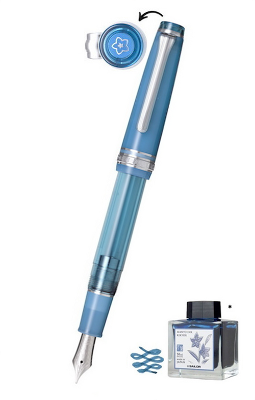 日本 Sailor 寫樂 Pro Gear Slim 系列 - 堇花與桔梗(深藍)萬葉特別版 14K 黃金筆咀墨水筆組合
