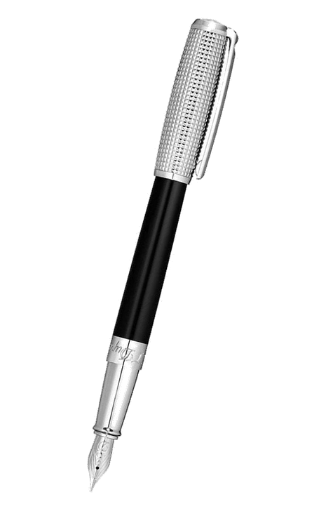 S.T. Dupont Line D 系列 – 銀色格紋黑杆14K金筆咀墨水筆 (410672)