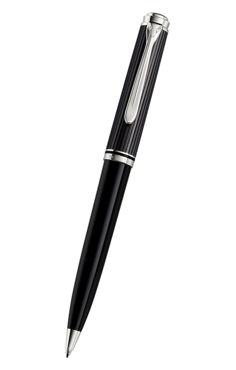 Pelikan Souverän 系列 – 605型珍貴賽璐珞深灰條紋配黑杆鍍鈀銀夾原子筆 (PLK-SUV605-GRY-CT-BP)