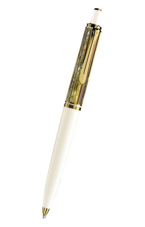 Pelikan Souverän 系列 – 400型珍貴賽璐珞玳瑁條紋白杆鍍24K黃金夾原子筆 (PLK-SUV400-WHTTOR-BP)